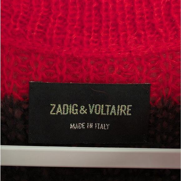 ZADIG & VOLTAIRE Black/Red Striped Gaby Mohair Wool Long Sleeve Sweater , size S - Picture 3 of 8